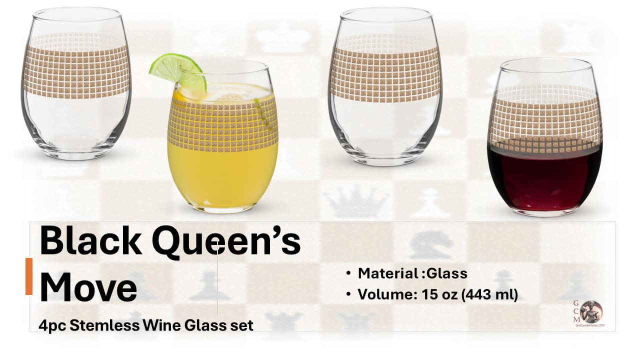 The Black Queen's Move 4pc Stemless Wine Glass set